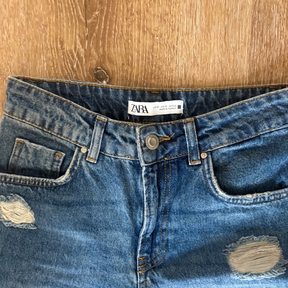 ZARA High Rise Wide Leg Raw Crop - Plaid Detail - Dark Wash Jeans - SZ 0 - Picture 6 of 16